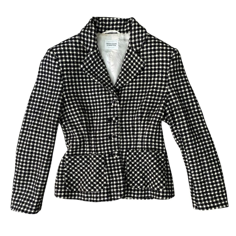 United Colors of Benetton Wool Blazer IT 38 / US 2 Black White Checkered Plaid